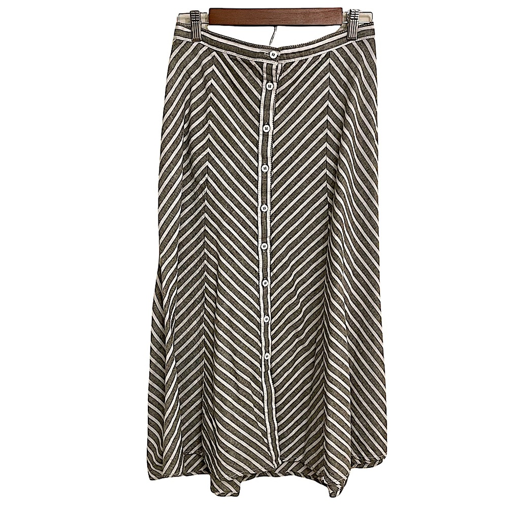 Max Studio One Striped Button Front Linen Midi Sk… - image 3